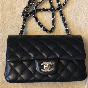 Mini Flap Bag —Lambskin Silver Metal, Black